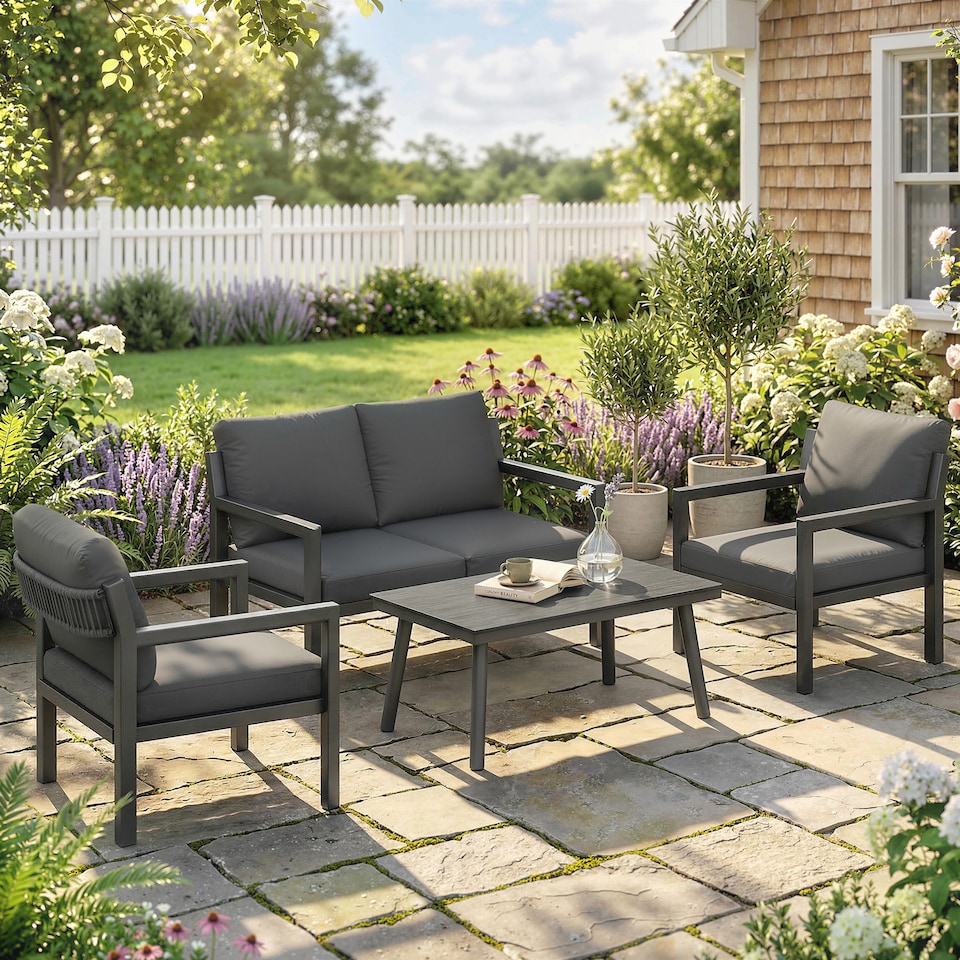 image 1 of Outsunny Rattan Garden Furniture Set, Outdoor Furniture Conversation Set | Grey | Dark Grey | 120 x 67 x 71 cm (loveseat)