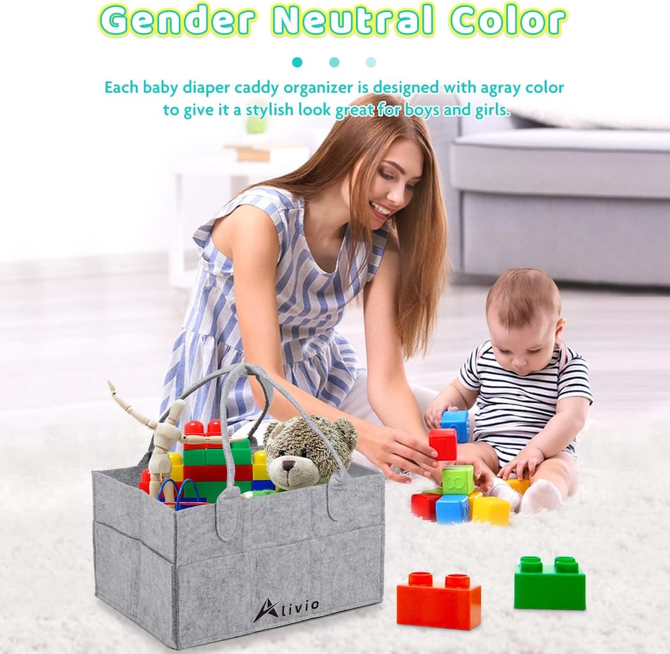 image 1 of Alivio Foldable Baby Storage Organizer Caddy Bag (Grey) | Grey | 1