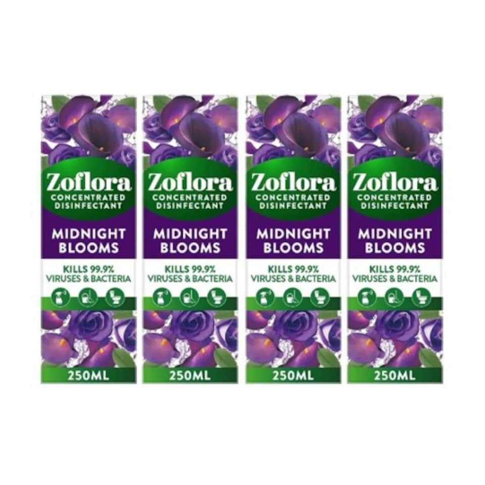 Zoflora Midnight Blooms Concentrated Disinfectant 250ml (Multipacks) | Purple | 4 - Purple | 1000ml | 4