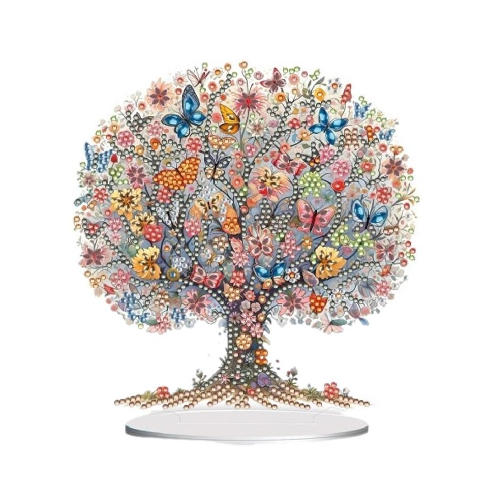 image 1 of Floral Butterfly Tree Diamond Painting Art Kit