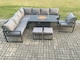 image 2 of Fimous Aluminium 10 Seater Garden Furniture Outdoor Set Patio Lounge Sofa Gas Fire Pit Dining Table Set with Chair 2 Small Footstool Dark Grey