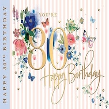 Words 'n' Wishes Traditional Female 80th Birthday Card from the Blossom & Bloom Range, Age 80, Flowers, Foil & Embossed Finish
