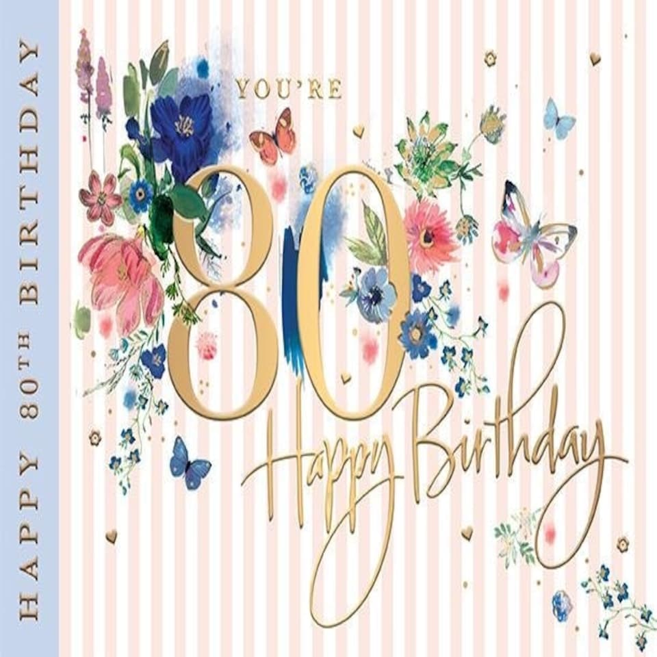Words 'n' Wishes Traditional Female 80th Birthday Card from the Blossom & Bloom Range, Age 80, Flowers, Foil & Embossed Finish
