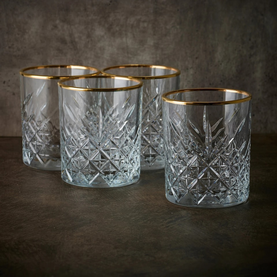 image 1 of Timeless Tumbler With Gold Rim Whiskey Glasses Cocktails 420ml | Clear | Clear | Set of 8