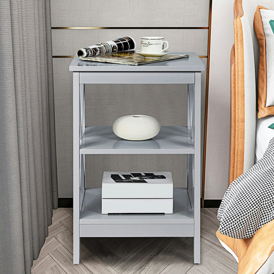 image 1 of COSTWAY 3-Tier Nightstand Side Table X-Design End Table Grey