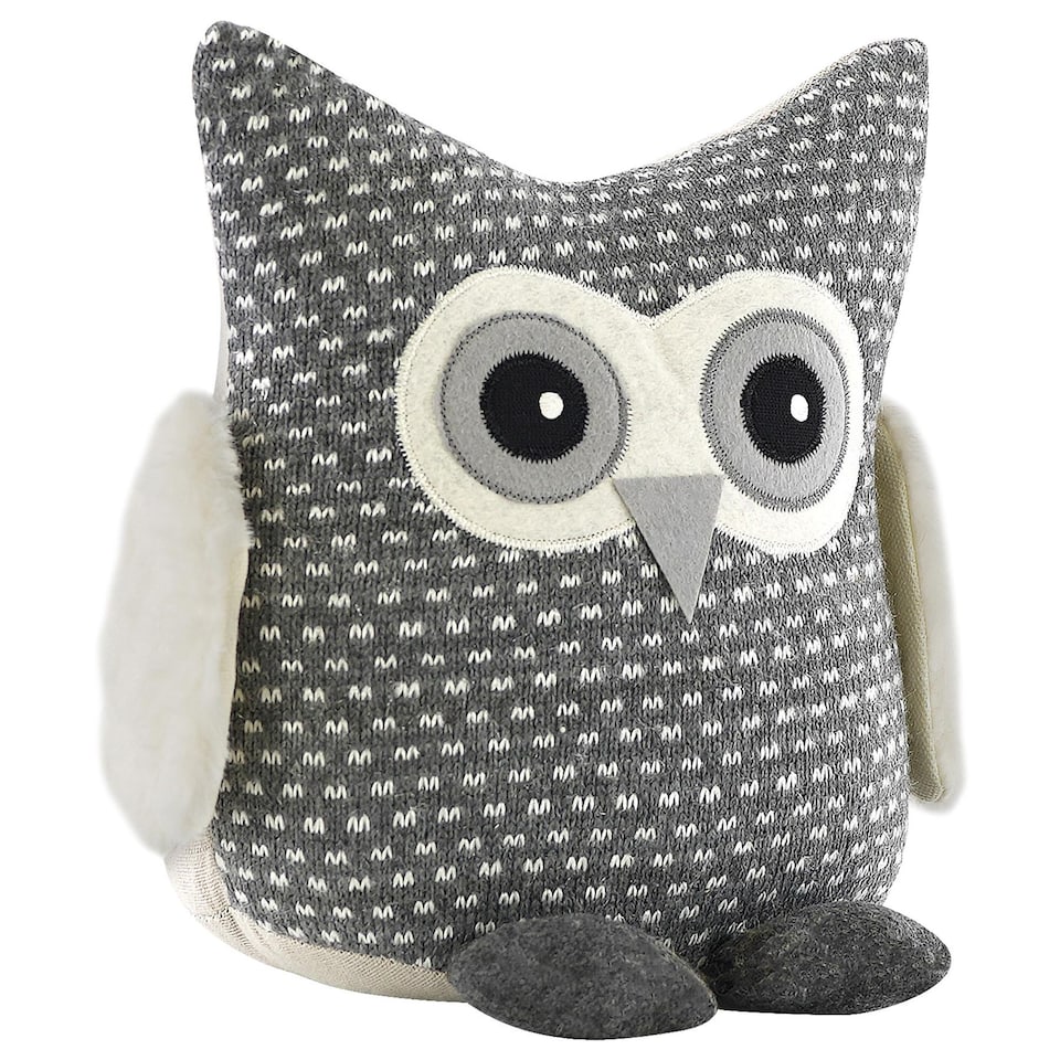 image 1 of GEEZY Novelty Owl Door Stop with Fluffy Wings, Soft Grey Decorative Stopper