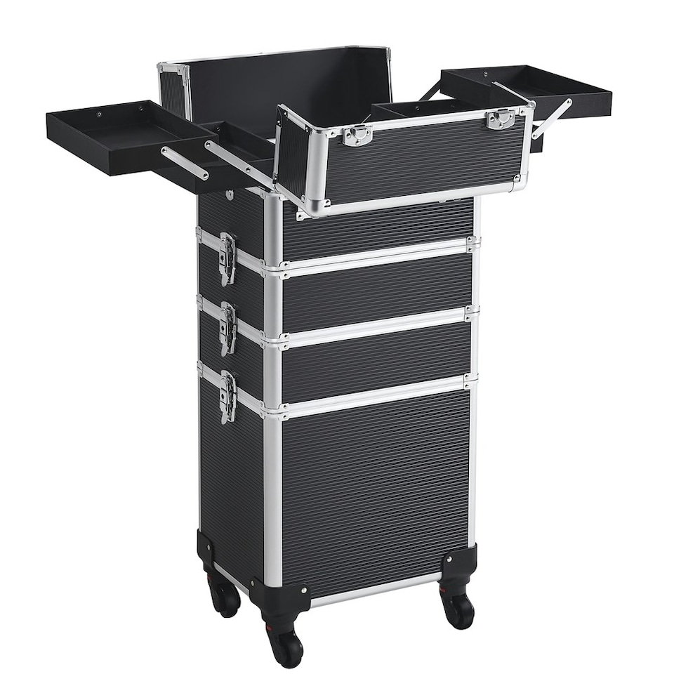 image 1 of Yaheetech 5-in-1 Professional Makeup Train Cases Aluminum Black | Black