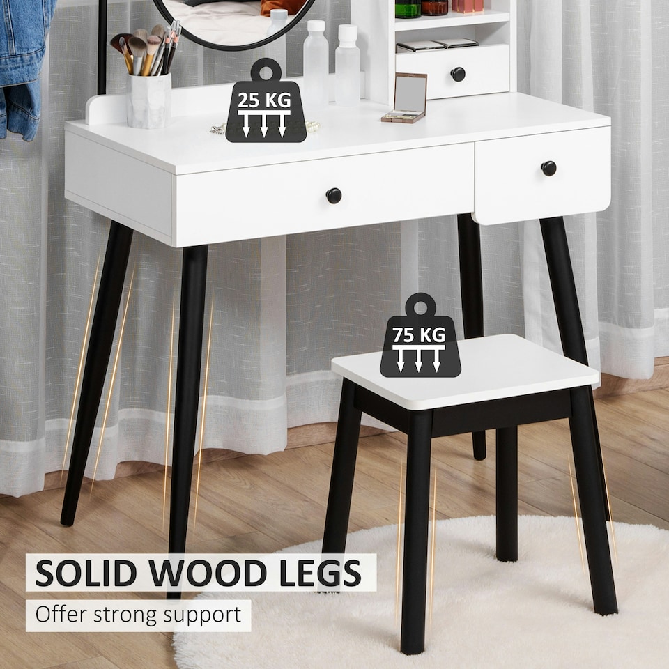 image 1 of HOMCOM Dressing Table Set with 3 Drawers, Storage shelves and Stool, White