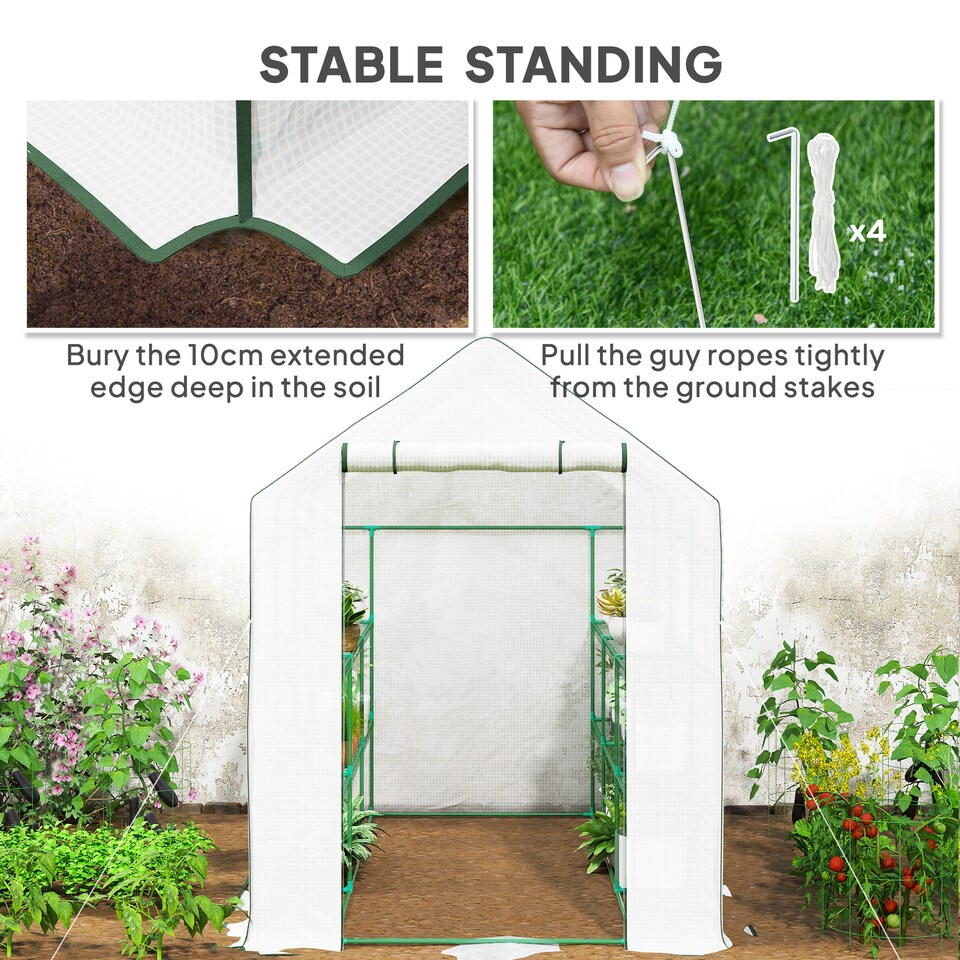image 1 of Outsunny Walk-in Outdoor Green House with Door and Mesh Windows, White