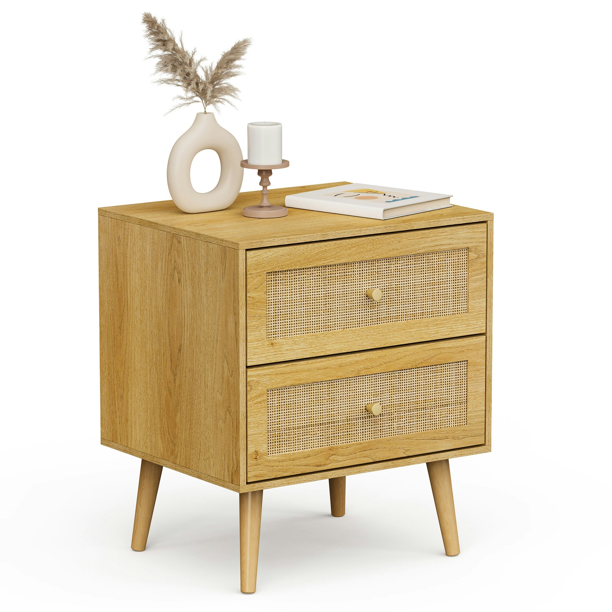 VonHaus Rattan 2 Drawer Bedside Table