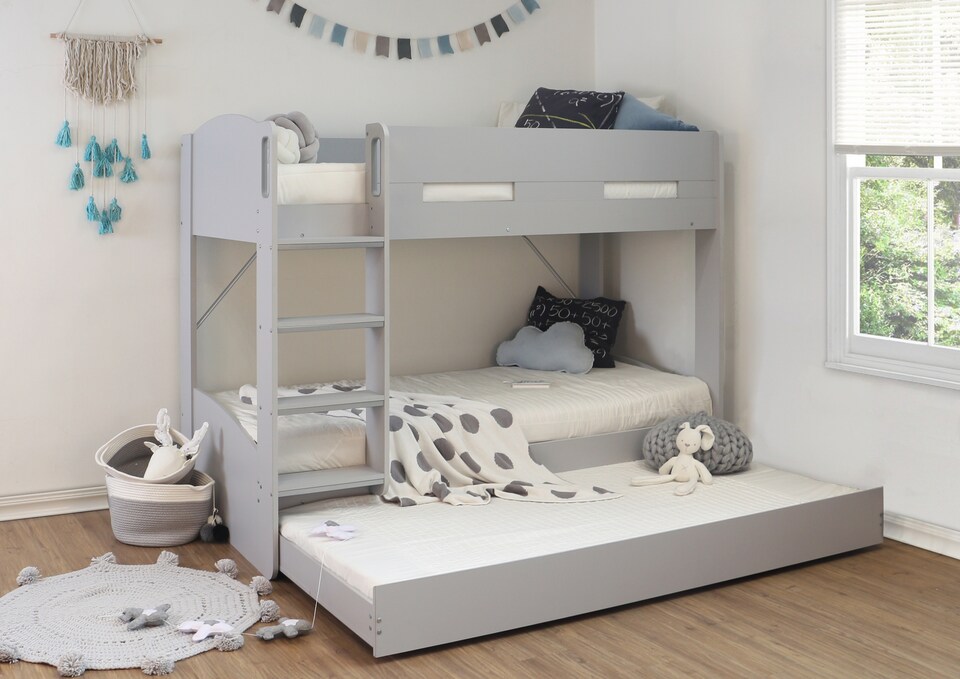 image 1 of Billie Single Bunk Bed Grey With Pull Out Trundle | Grey | Single