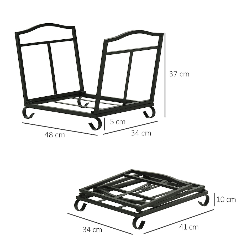 image 1 of Outsunny Foldable Firewood Log Holder Wood Storage Rack Outdoor Indoor, Black