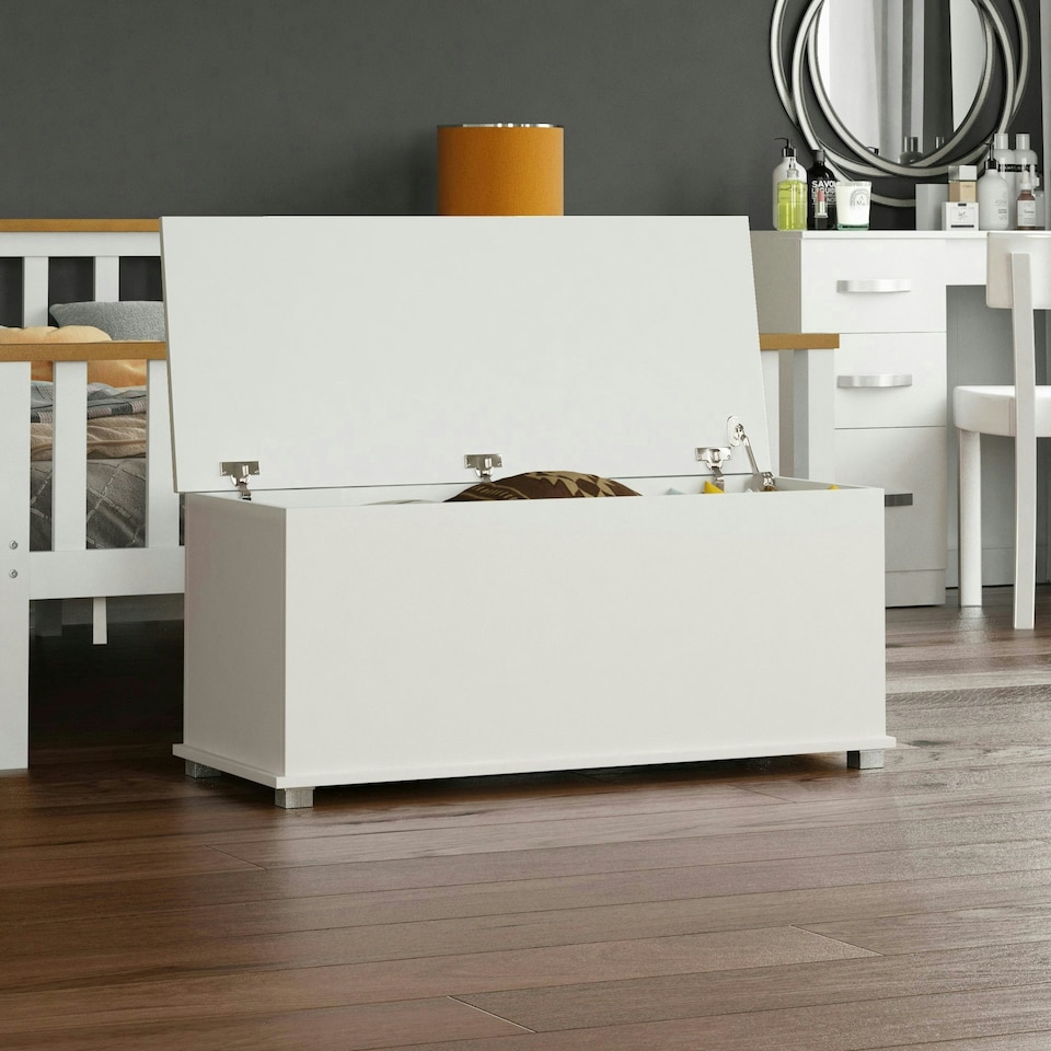 image 1 of Vida Designs Leon Storage Ottoman Bedroom Hallway Chest Bench, White White