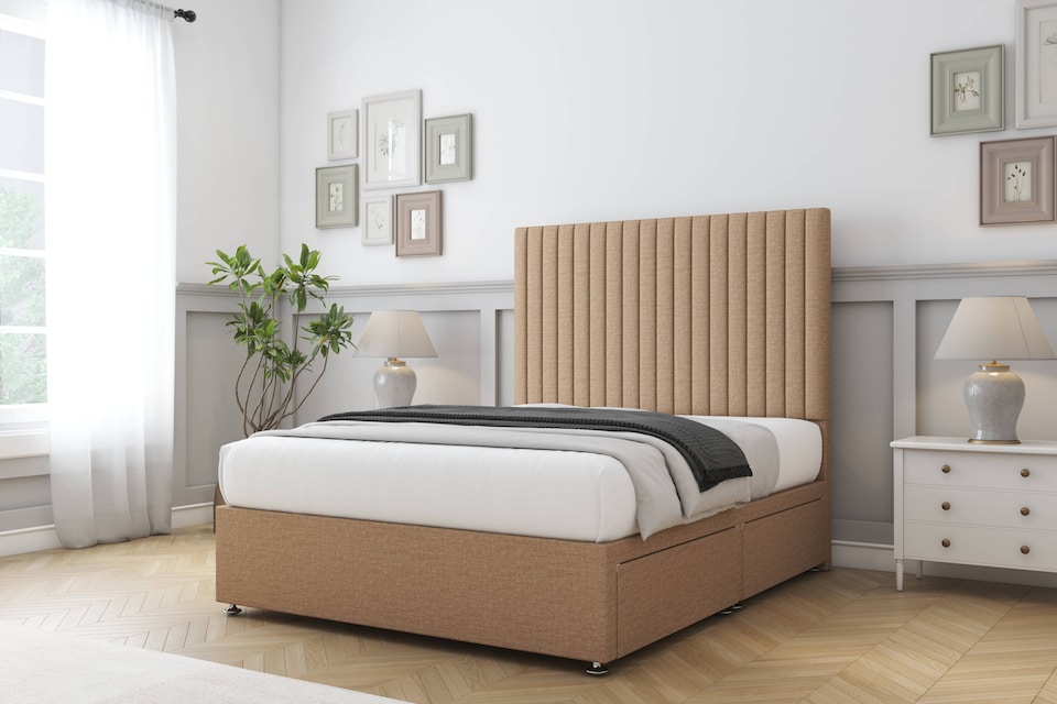 image 1 of Sloomy Manhattan Latte Dumfries Divan Bed Base 4 Drawers With 54 Inch Floor Standing Headboard | Brown | Latte | King | 1