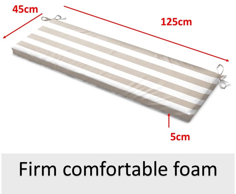 image 1 of Wide Striped Garden Bench Seat Pad Beige