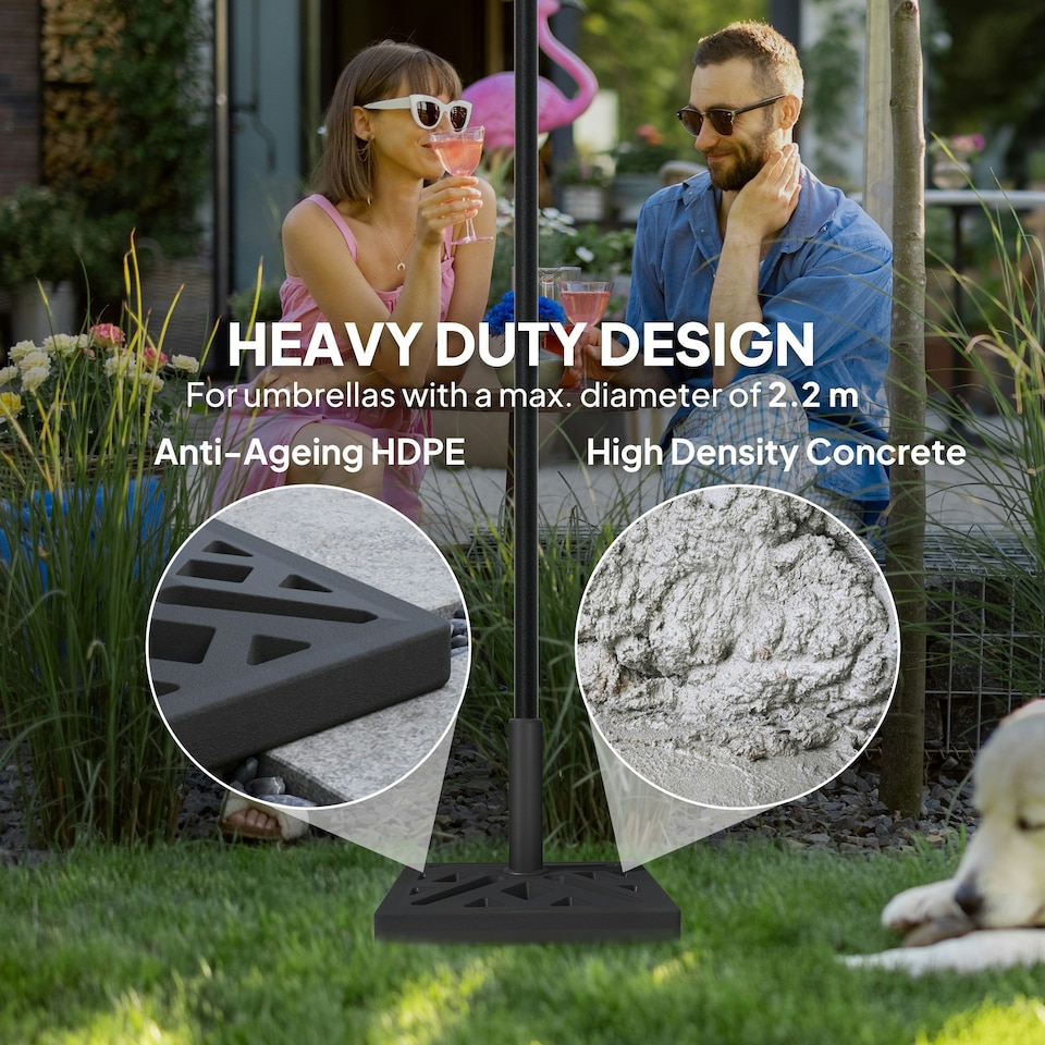 image 1 of Outsunny Parasol Base 15kg Garden Umbrella Stand with Cut-Out Design, Black