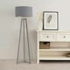image 2 of ValueLights Lottie Grey Wood Tripod Floor Lamp with Grey and Copper Drum Shade