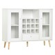 image 1 of HOMCOM Sideboard Cabinet Kitchen Cupboard with Glass Doors, Drawer & Wine Rack White | Natural wood legs