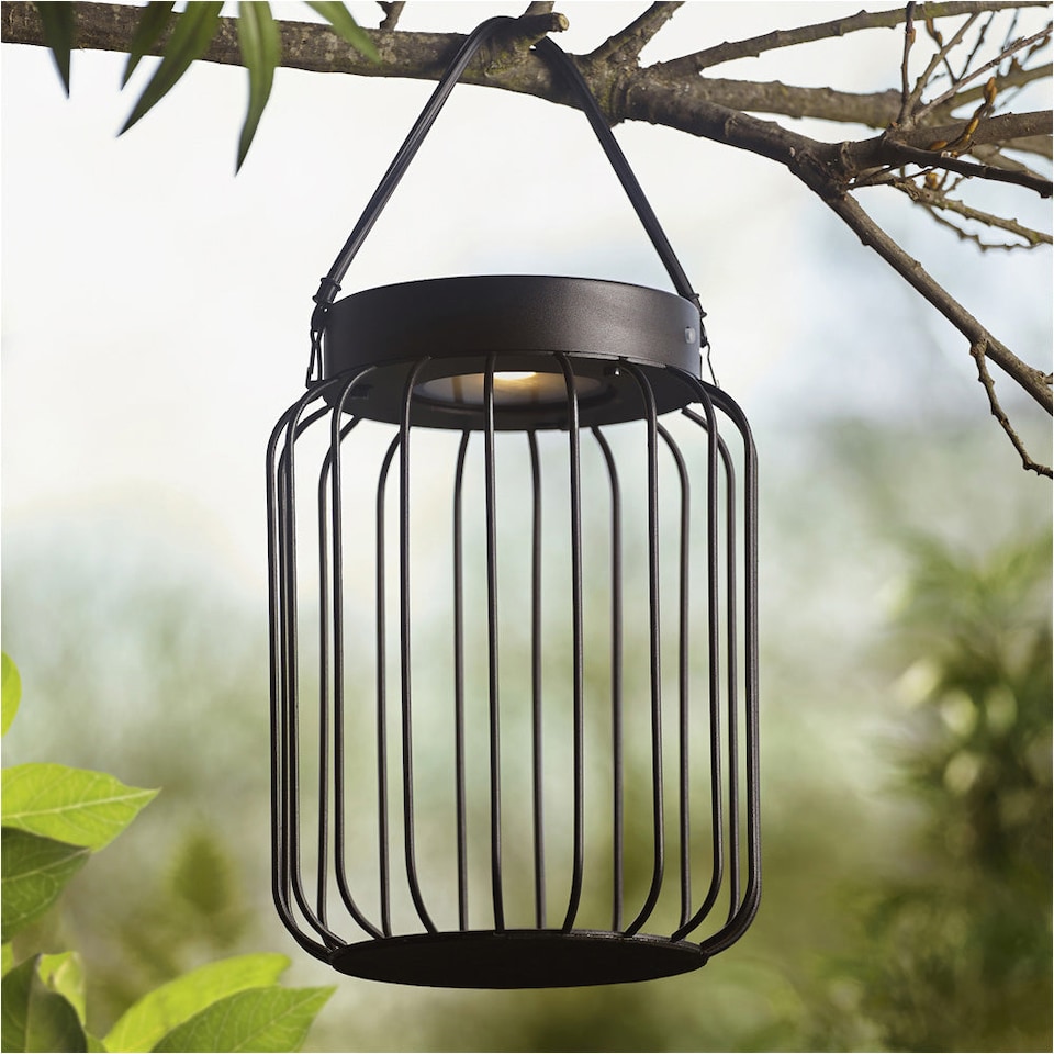 image 1 of Metal Caged Solar Powered Table Lamp - Dusk Dawn Sensor - IP44 Outdoor Hanging Table Light