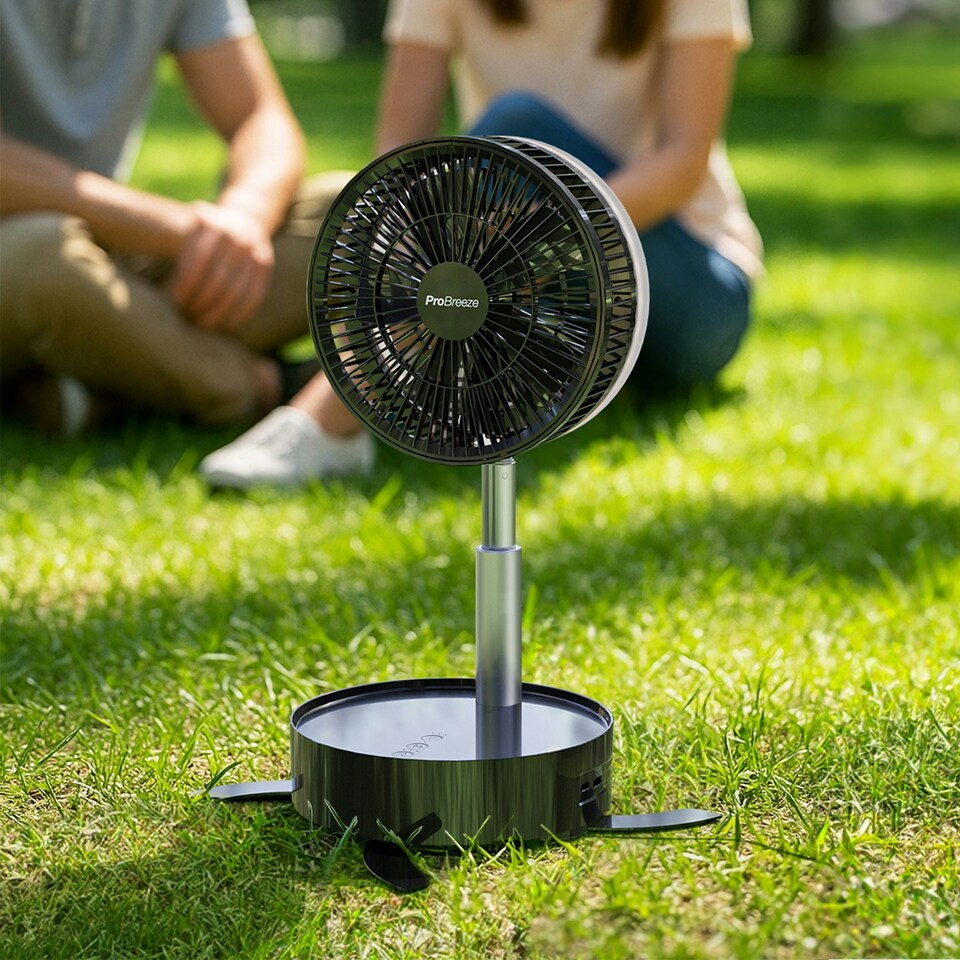 image 1 of Pro Breeze 2‑in‑1 Portable Rechargeable Folding Fan (Desk & Floor) - Black