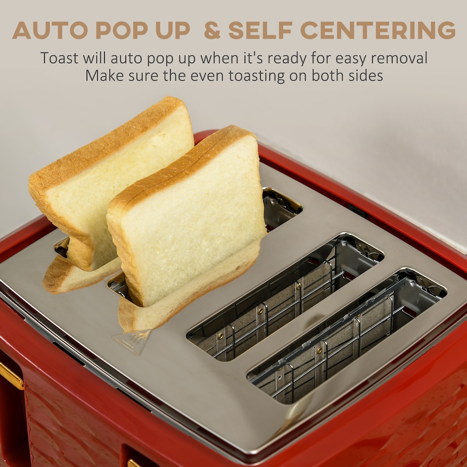 image 1 of HOMCOM Kettle and Toaster Sets, 3000W 1.7L Rapid Boil Kettle & 4 Slice Toaster with 7 Browning Controls, Defrost, Reheat and Crumb Tray, UK Otter thermostat, Red