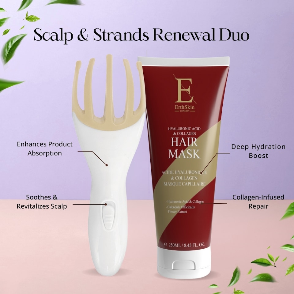image 1 of Erth Skin London Hyaluronic & Collagen Hair Mask 250ml + Scalp Revival Electronic Massager