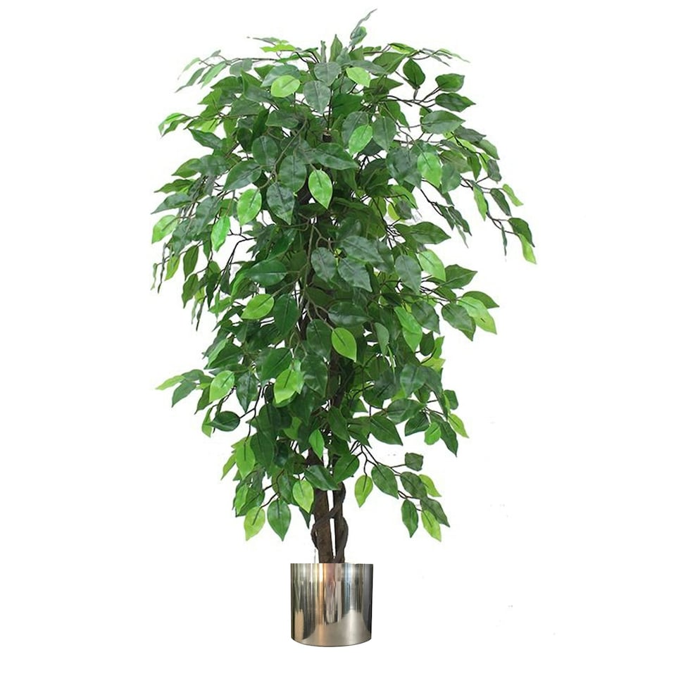 image 1 of 120cm Artificial Ficus Tree / Plant - Large Bushy Shape Silver Metal Planter