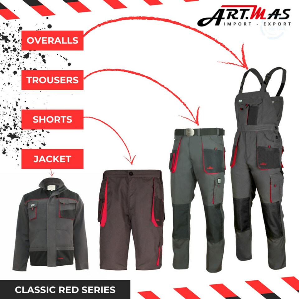 image 1 of ArtMas Grey Red Work Trousers for Men Durable Design with Knee Pad Pockets Reinforced Seams and Multi Functional Pockets Size UK36