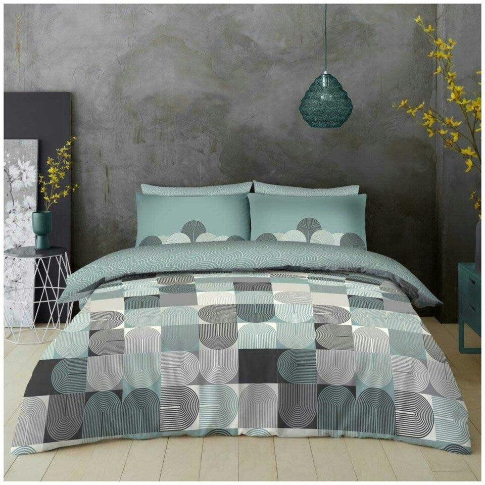 image 1 of VELVETIO Archie Complete Duvet Cover Set with Fitted Sheet Soft Polycotton Bedding Sets Green | Double