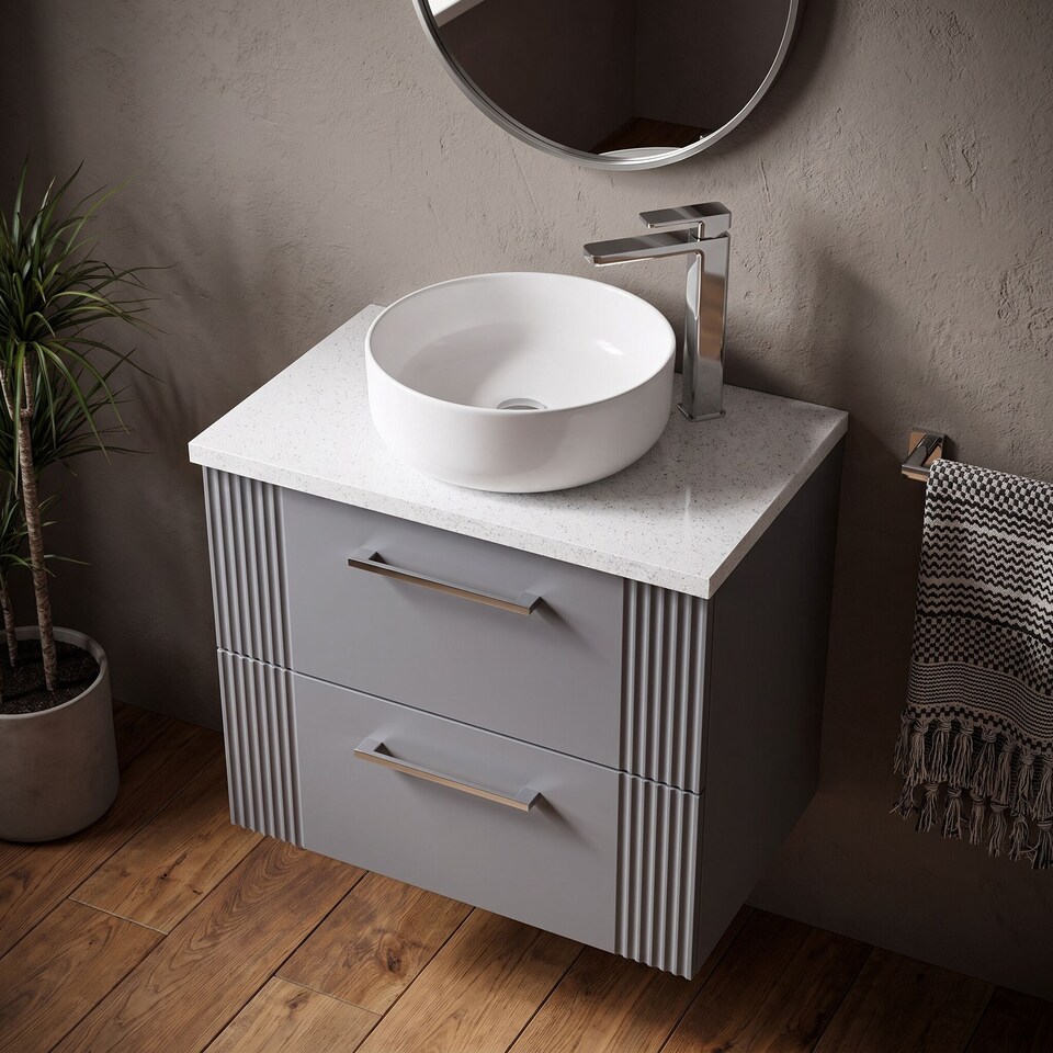image 1 of Balterley Partial Fluted 2 Drawer Wall Hung Vanity Unit with Sparkling Laminate Worktop | Grey | Satin Grey