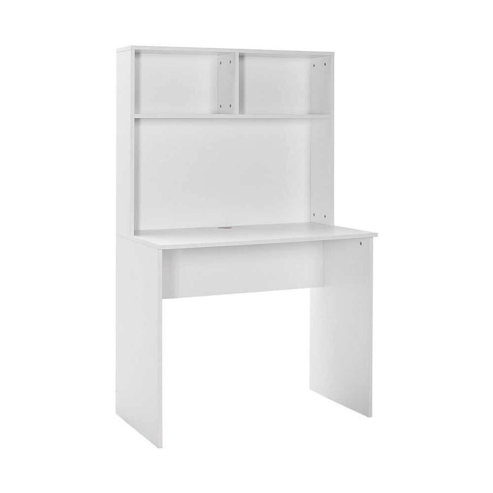 image 1 of Adore Matt White Study Desk with Storage Hutch White
