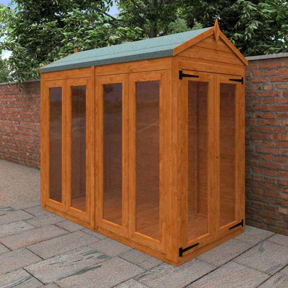 image 1 of 8x4 Flex Apex Full Pane Summerhouse 12mm Flex - L238.8 x W115 x H219.2 cm - Solid Wood/Softwood/Pine - Burnt Orange