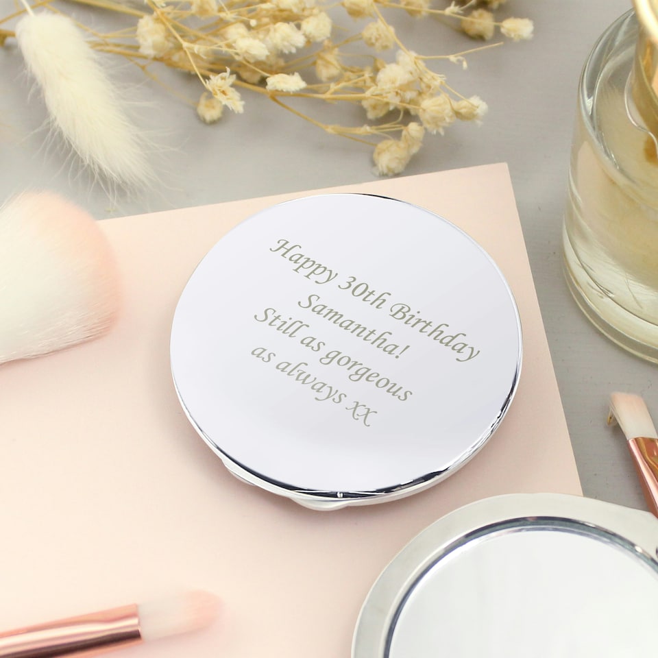 image 1 of Personalised Silver Round Compact Mirror | Silver