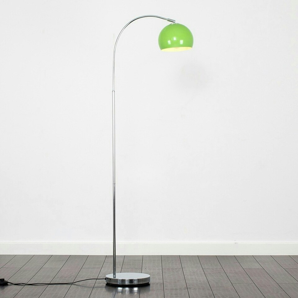 image 1 of ValueLights Curva Polished Silver Floor Lamp with Green Dome Shade and LED Bulb