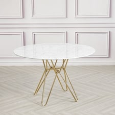 Round Marble Dining Table with Gold Hairpin Style Leg - L120 x W120 x H75 cm - White White