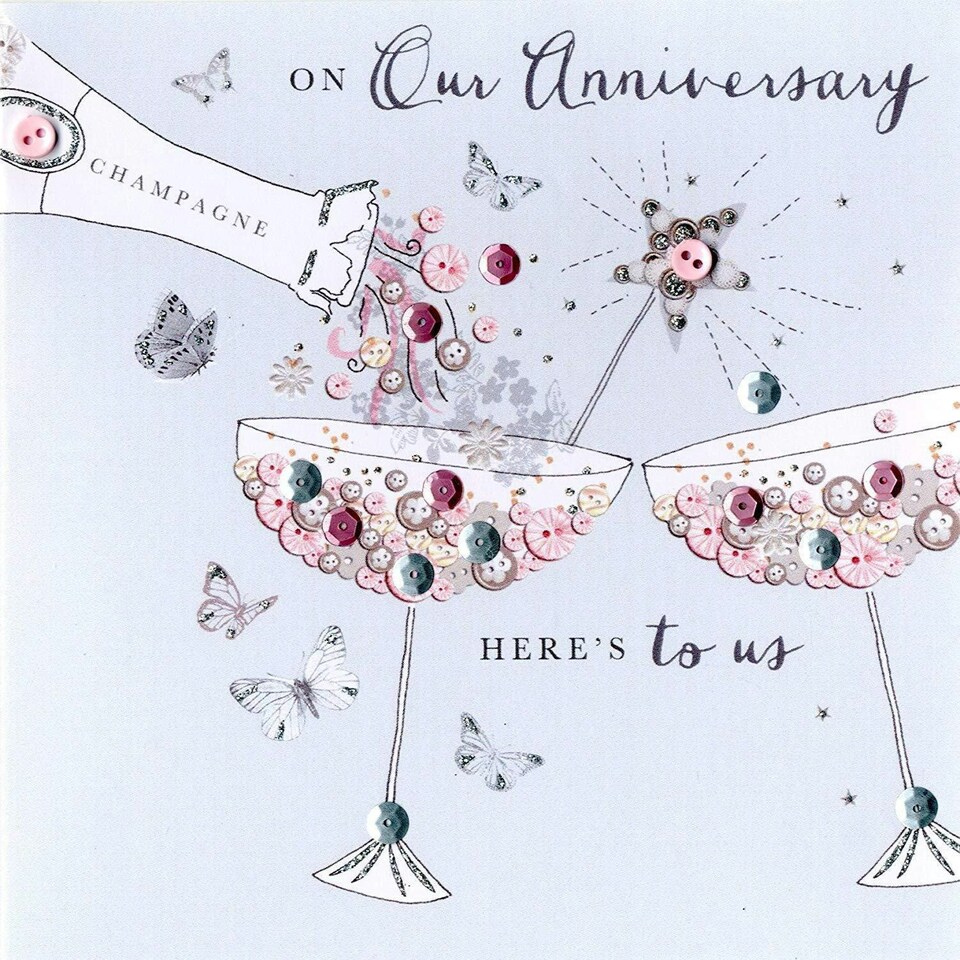 image 1 of On Our Anniversary Buttoned Up Greeting Card Embellished Cards