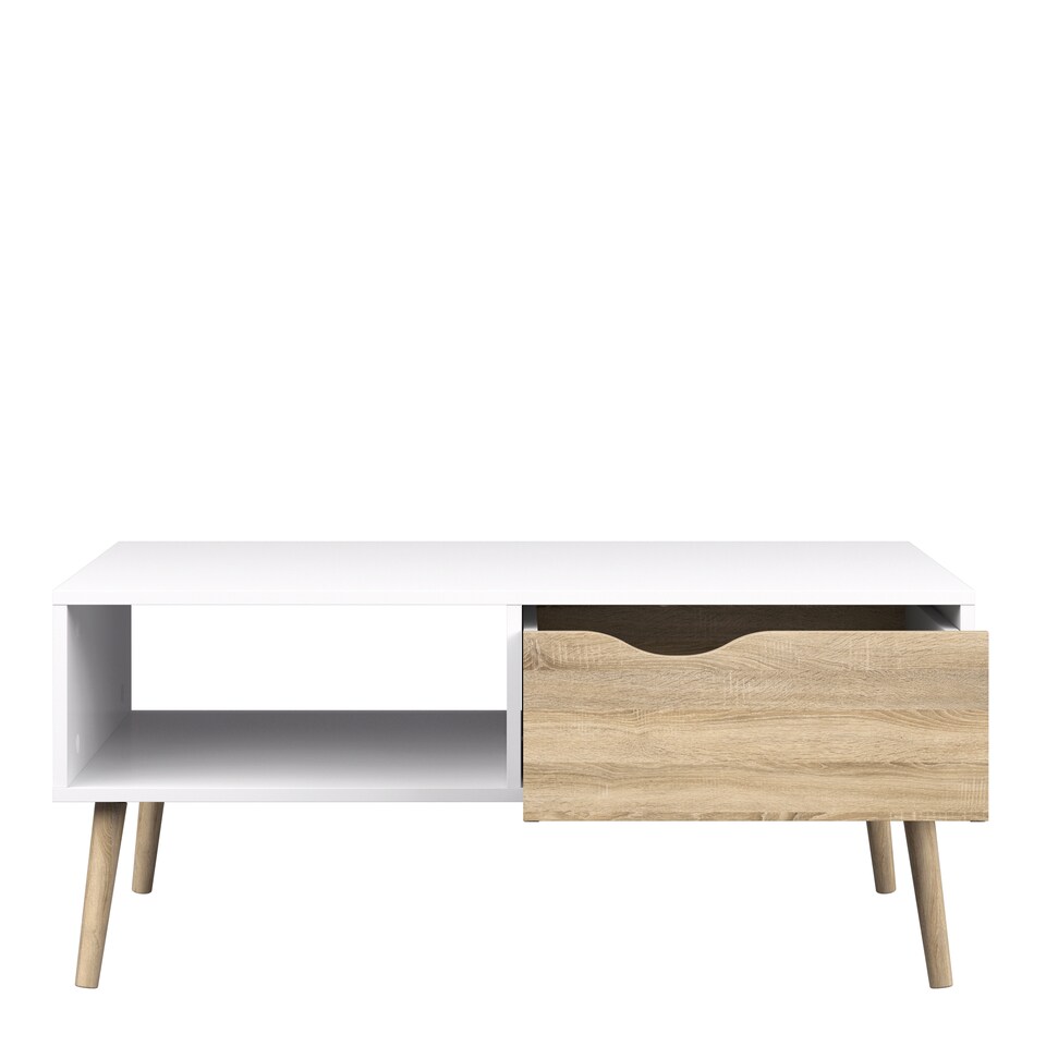 image 1 of Oslo Coffee Table 1 Drawer 1 Shelf in White and Oak