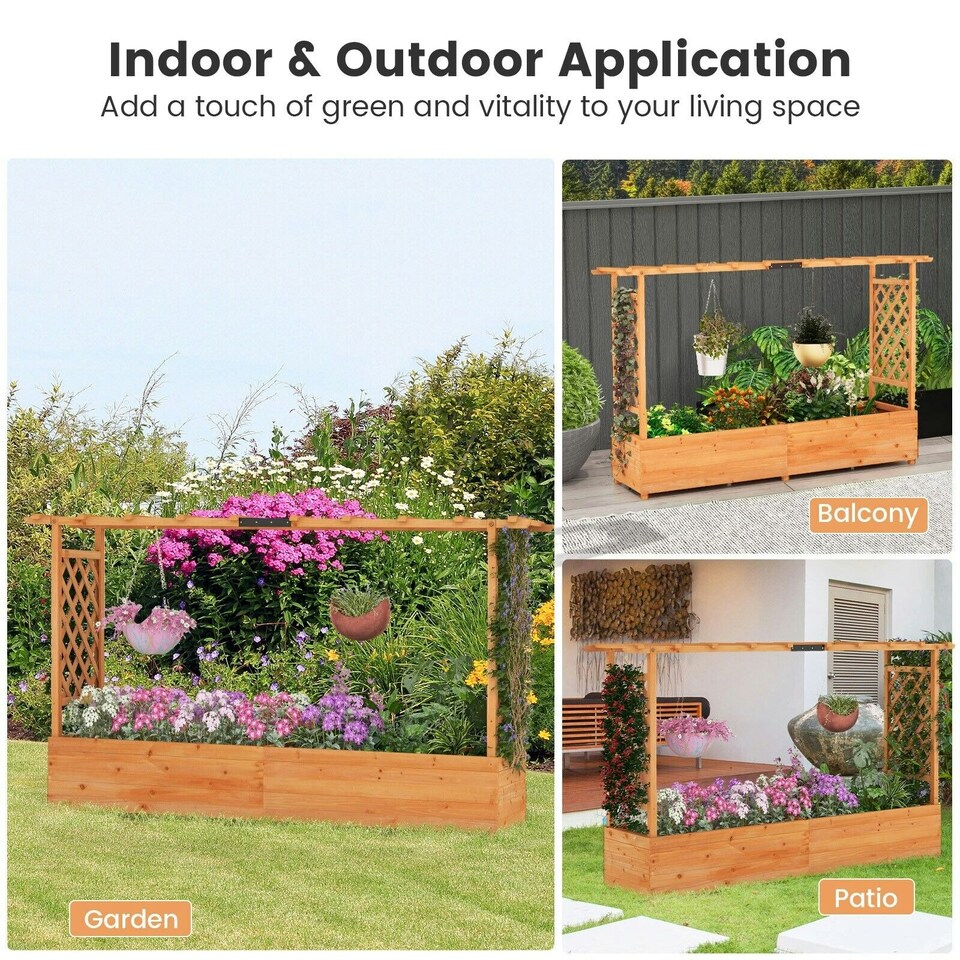 image 1 of COSTWAY Raised Garden Bed Planter Box w/2-Sided Trellis Orange