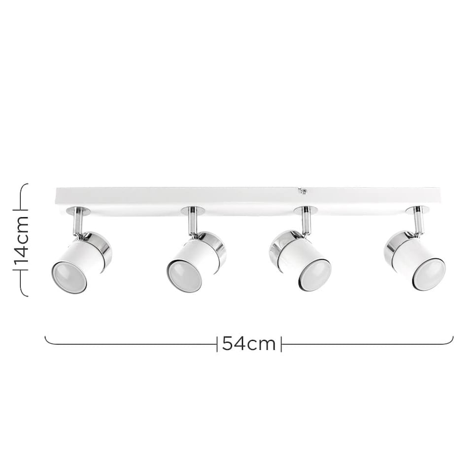 image 1 of ValueLights 4 Way Straight Bar Ceiling Spotlight Fitting in a Gloss White Finish - Complete 5w GU10 LED Bulbs 6500K Cool White