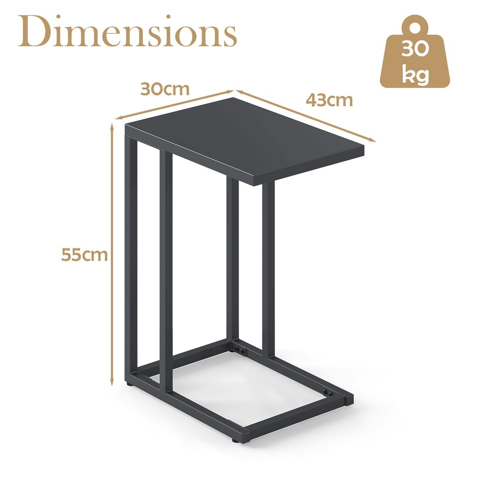 image 1 of COSTWAY C-Shaped Side Table Industrial Metal End Table Grey