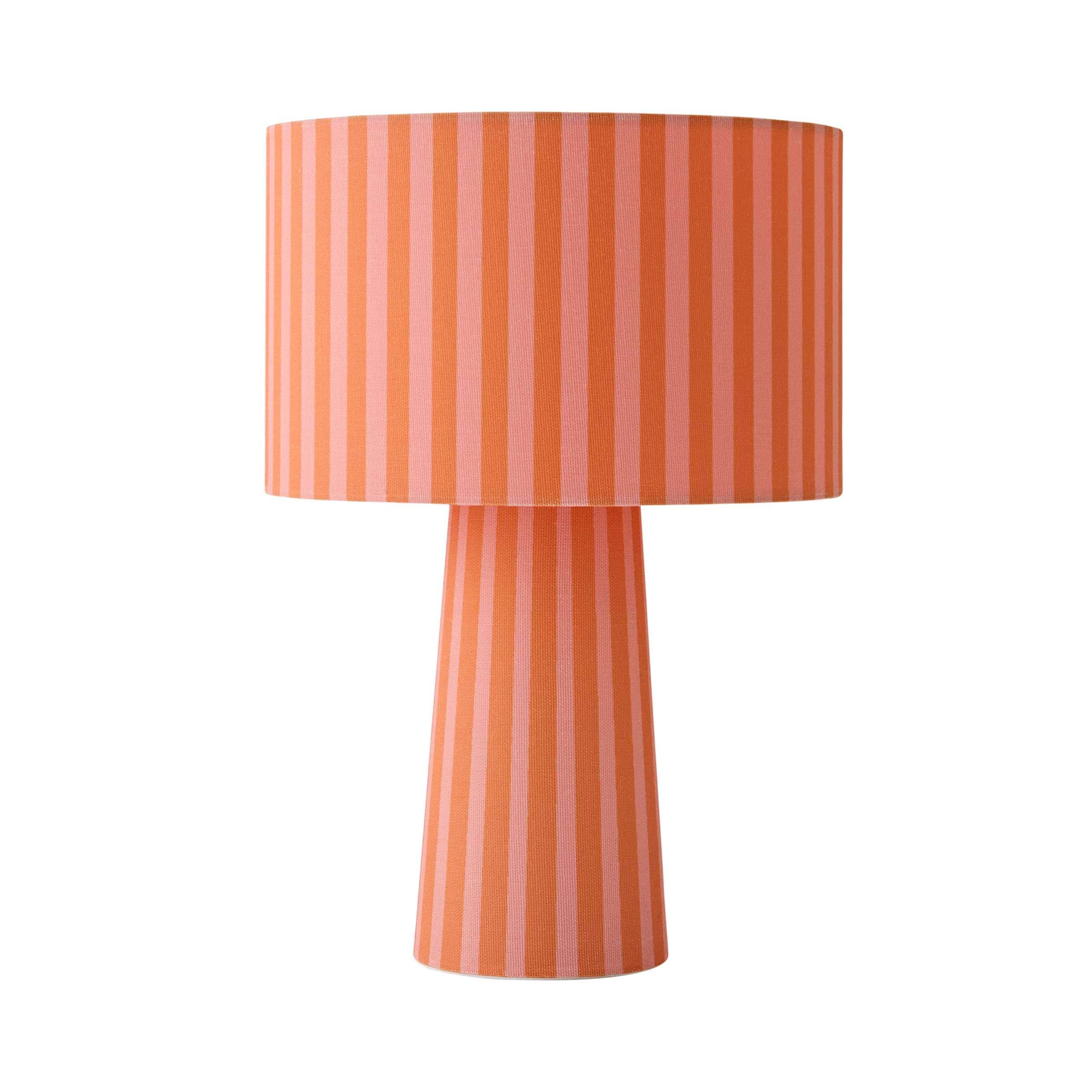 ValueLights Thorley Stripe Drum Shade Full Fabric Table Lamp & Bulb in Pale Orange