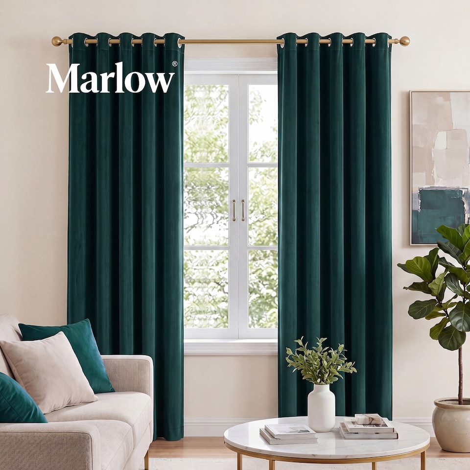 image 1 of Marlow Velvet Blackout Eyelet Curtains with Tie Backs for Home