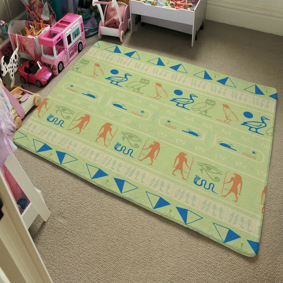 image 1 of Hieroglyphic egyptian language symbols (Rug) Green | Medium: 80x150cm