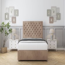 Sloomy Mayfair Mink Naples Divan Bed With Mattress 2 Drawers Footend With 26" Strutted Headboard 4' Small Double | Brown | Mink | Small Double | 1