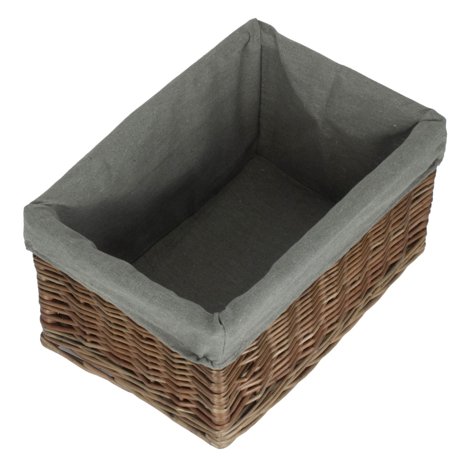 image 1 of Medium Antique Wash Grey Cotton Grey Lined Willow Storage Baskets | Grey | Grey