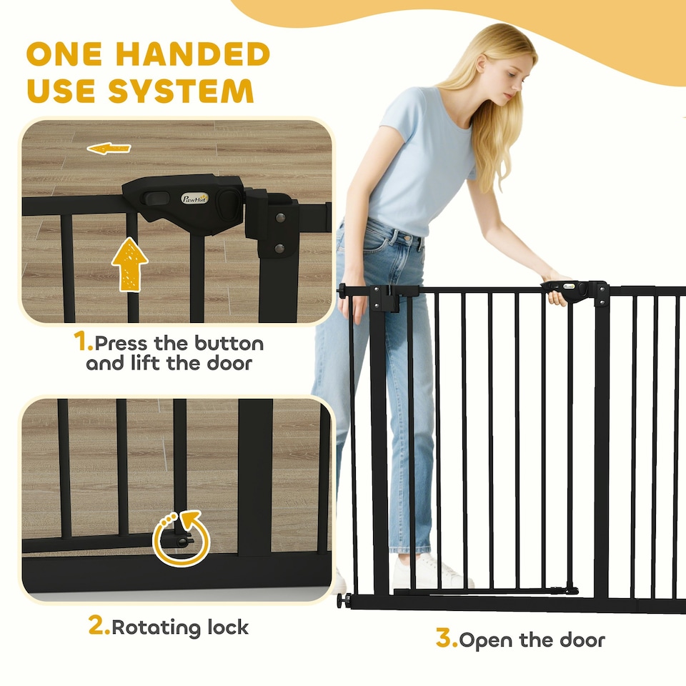image 1 of PawHut Adjustable Safety Gate w/ 1 Extensions and Four Adjustable Screws, Black