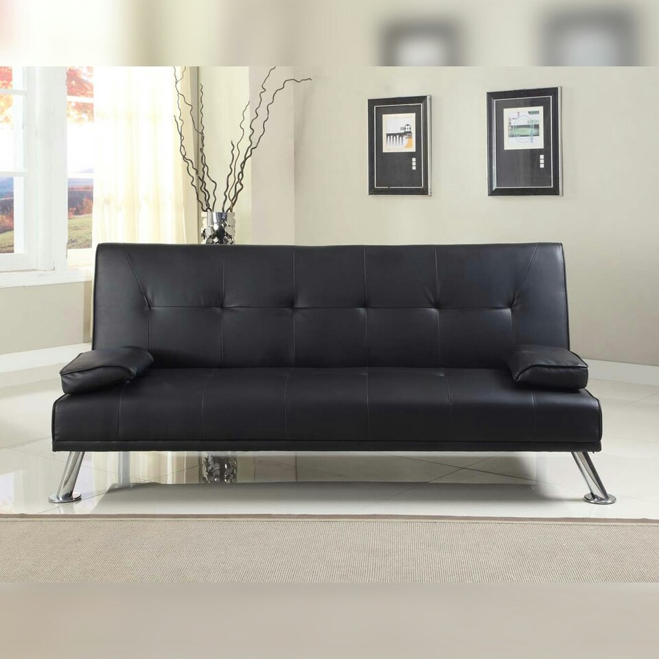 image 1 of Faux Leather Clic Clac  Luxury Sofa Bed  In Black