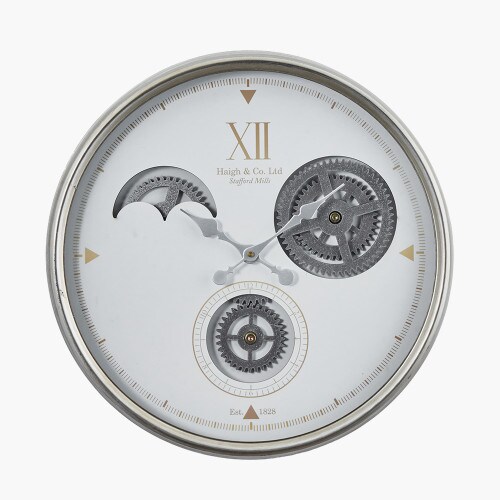 White and Silver Metal Cog Wall Clock