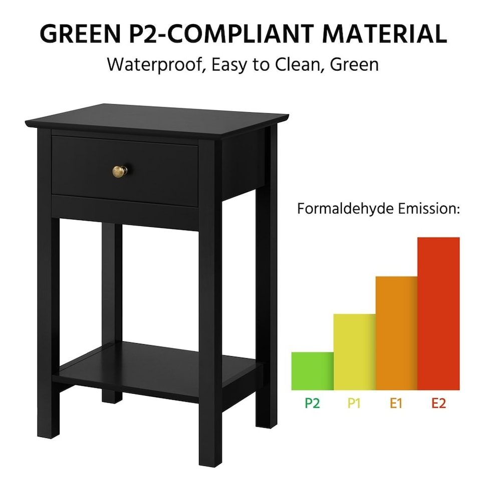 image 1 of Yaheetech Bedside Table  with Drawer Black