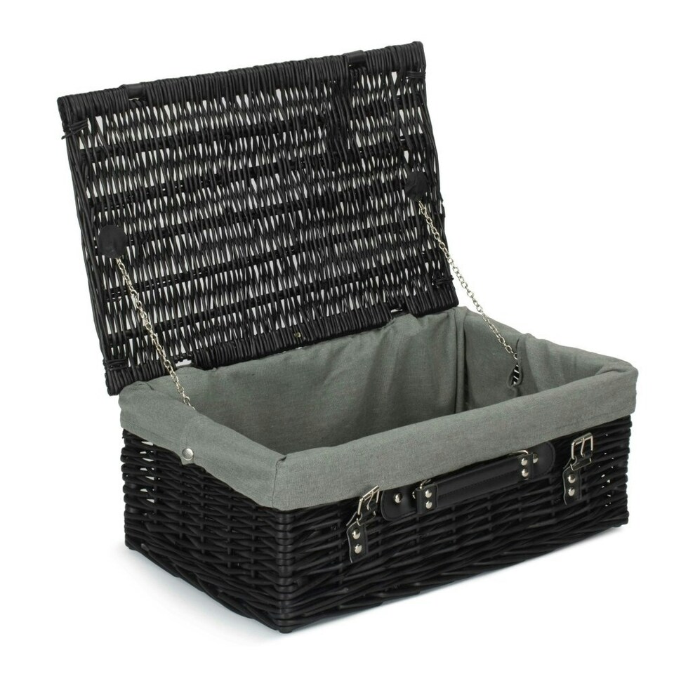 image 1 of 46cm Empty Willow Wicker Picnic Basket with Lining Grey | Grey | One Size